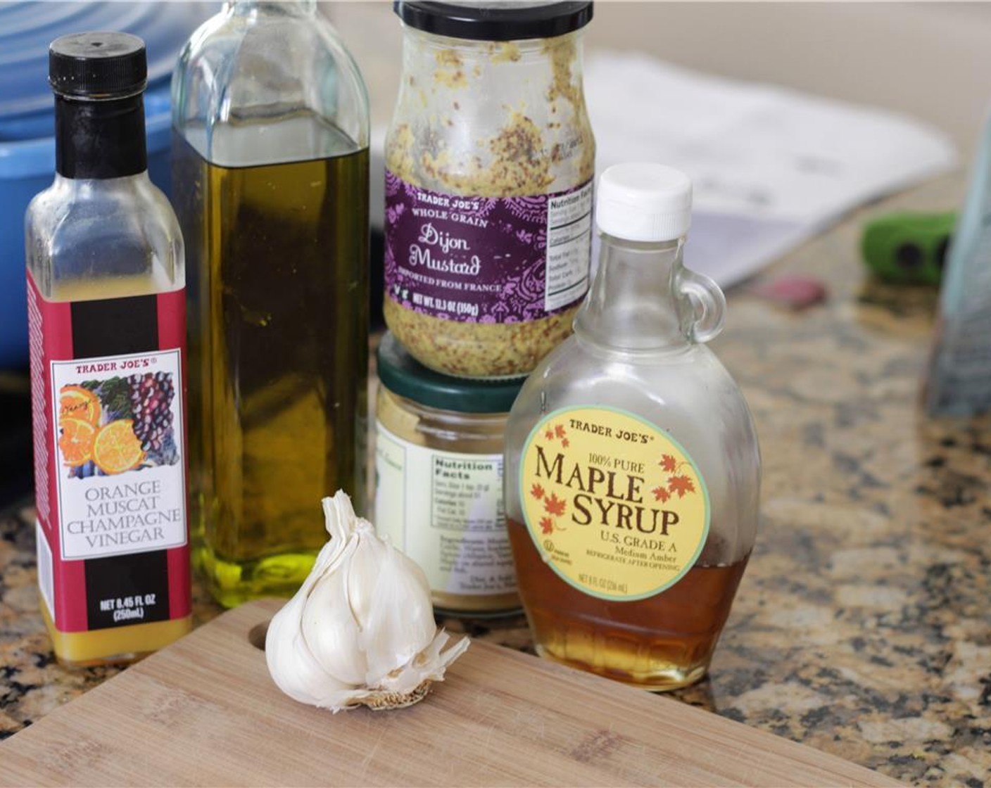 step 9 Whisk in the the Maple Syrup (1 Tbsp), Dijon Mustard (2 tsp), Whole Grain Mustard (2 tsp), Olive Oil (3 Tbsp), Simply Organic Cinnamon, Ground (1 tsp) and the vinegar that the shallot soaked in. Reserve the marinated shallot.