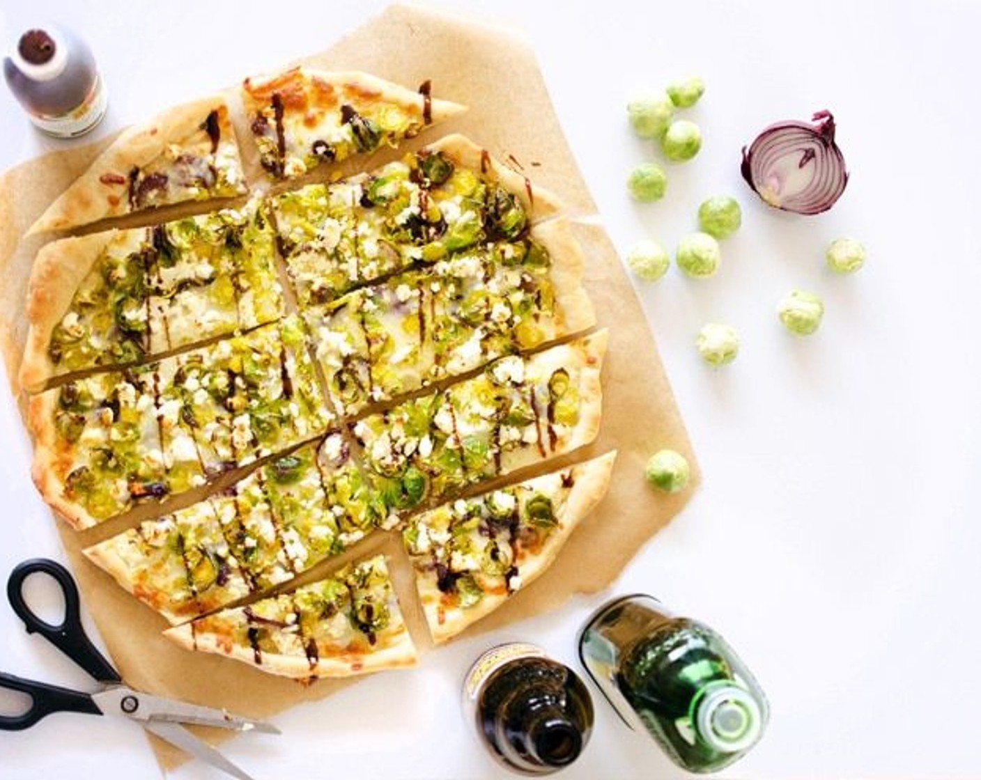 Beer Caramelized Onion Brussel Sprout Pizza