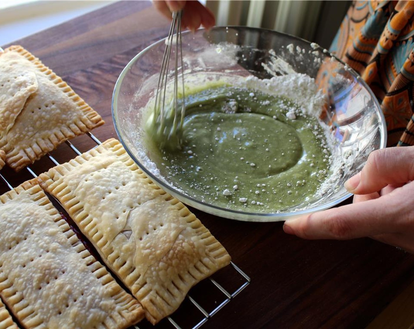 step 9 In a bowl, whisk together the Powdered Confectioners Sugar (1 cup), Bird Pick® Premium Matcha (3/4 tsp), Half and Half (1 Tbsp), and Vanilla Extract (1/2 tsp).