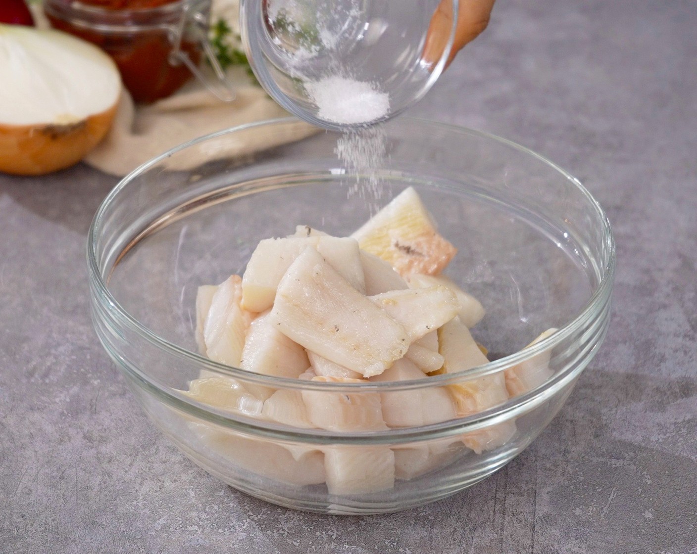 step 1 Season the Halibut Fillet (1 lb) with Salt (1/4 tsp). Set aside.