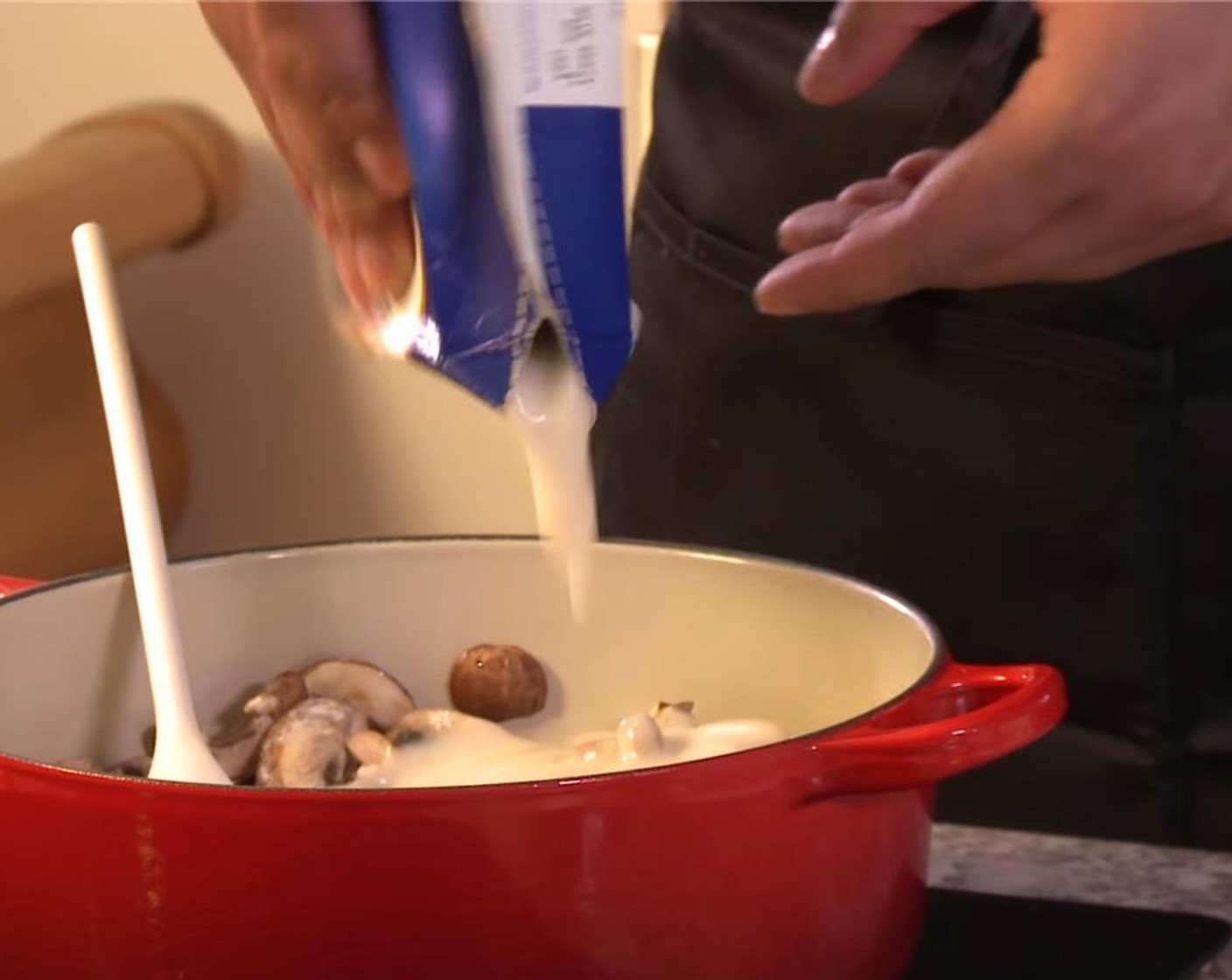 step 5 Add in the Swanson® Chicken Broth (2 cups) and heat until slightly thickened while stirring frequently.