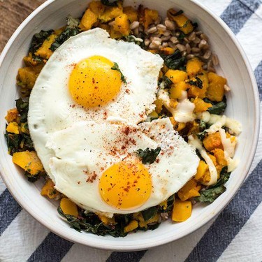 Butternut Squash Kale and Farro Bowl with Eggs Recipe | SideChef