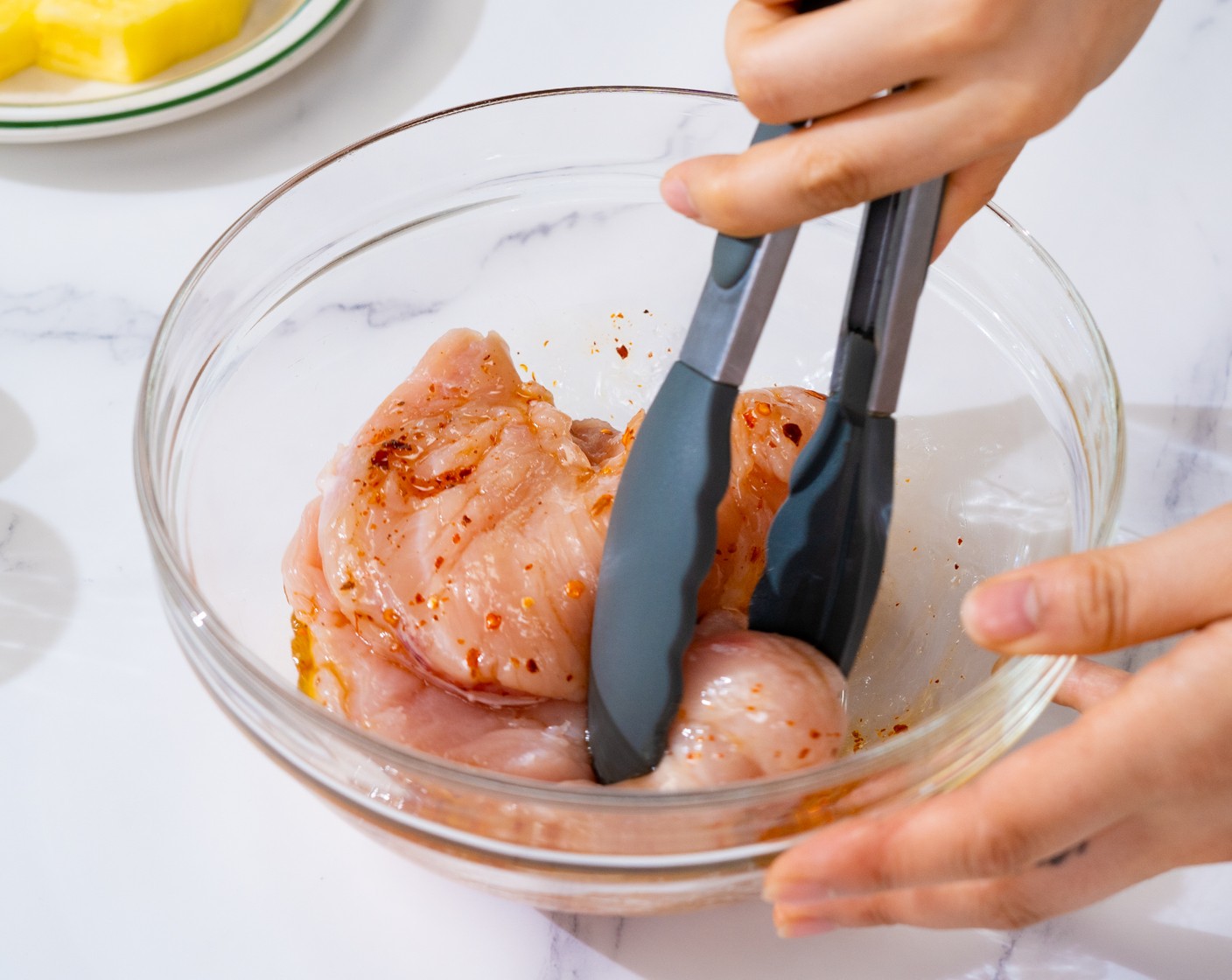 step 4 Add the chicken breast to the marinade, and coat well. Wrap and refrigerate overnight (or at least 1 hour). Take out the chicken from the fridge before cooking. Let it come to room temperature.