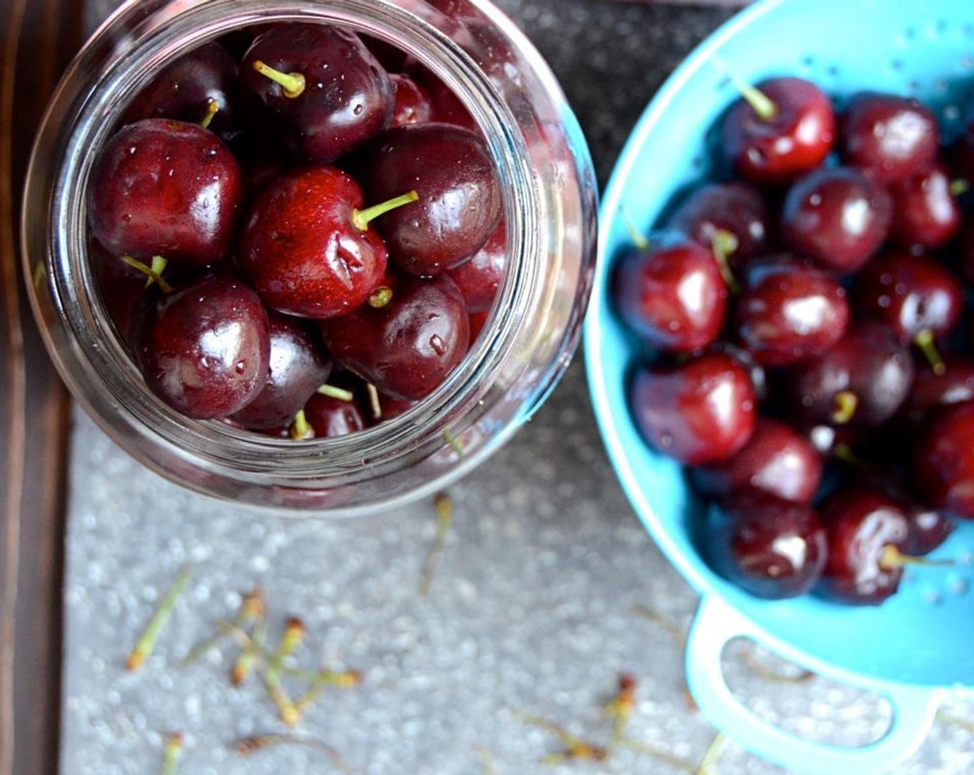 step 2 Pack the cherries into a clean ball canning Jar with tight fitting lid, filling it tightly and to the top.
