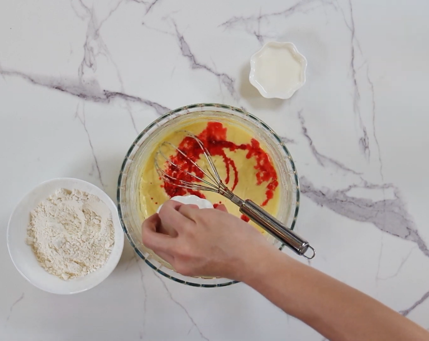 step 4 Then, drizzle in Strawberry Syrup (1/2 Tbsp) and Rose Petal Simple Syrup (1 Tbsp).