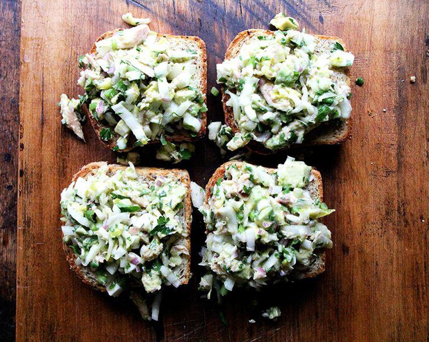 Smoked Trout and Avocado Salad Toasts
