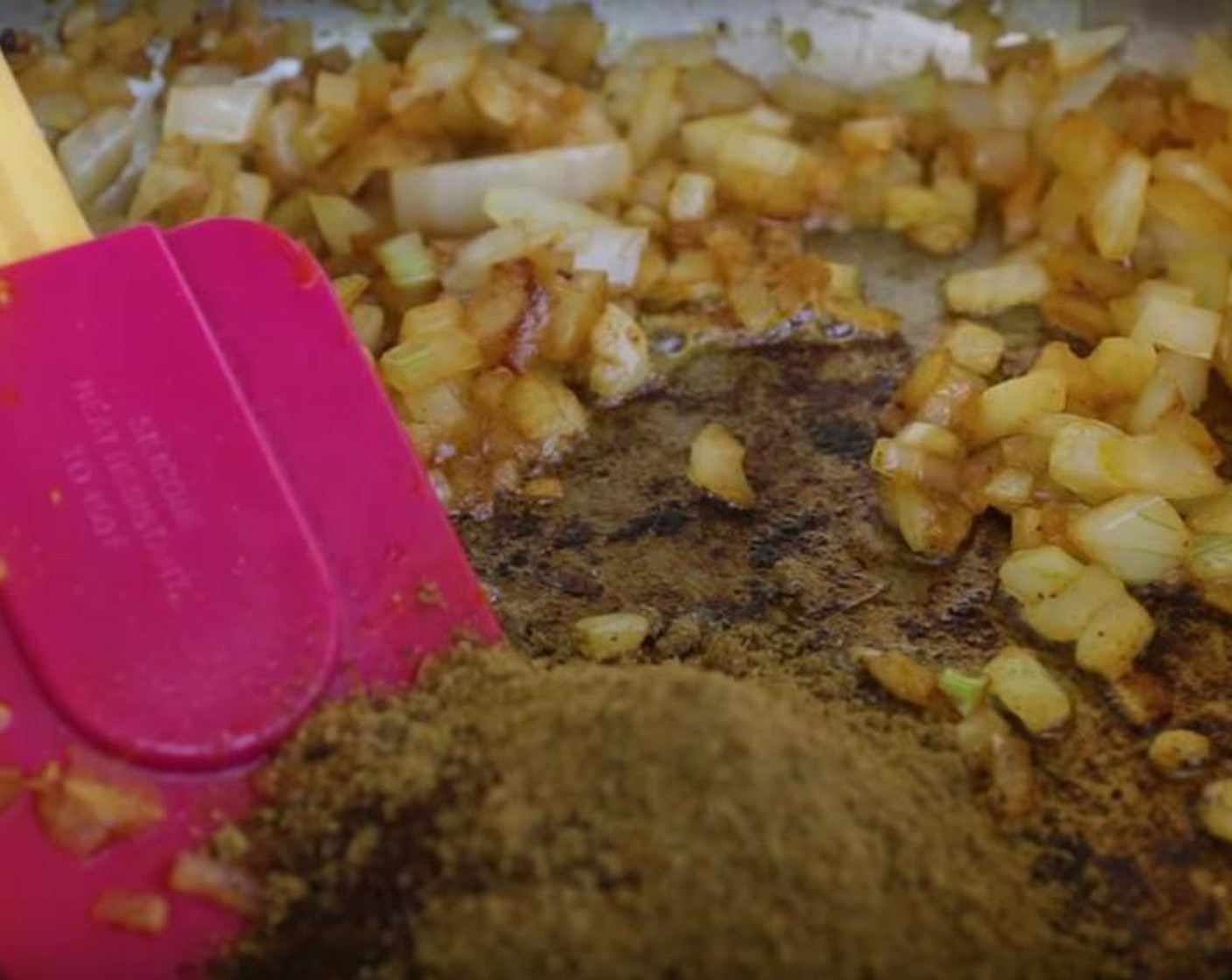 step 3 Add Butter (3 Tbsp) and allow to melt. Add Onion (1) and cook until softened, three to five minutes. Add Garam Masala (2 tsp), Ground Cumin (1 tsp), Chili Powder (1 tsp) and Cayenne Pepper (1/2 tsp), cook for about thirty seconds.