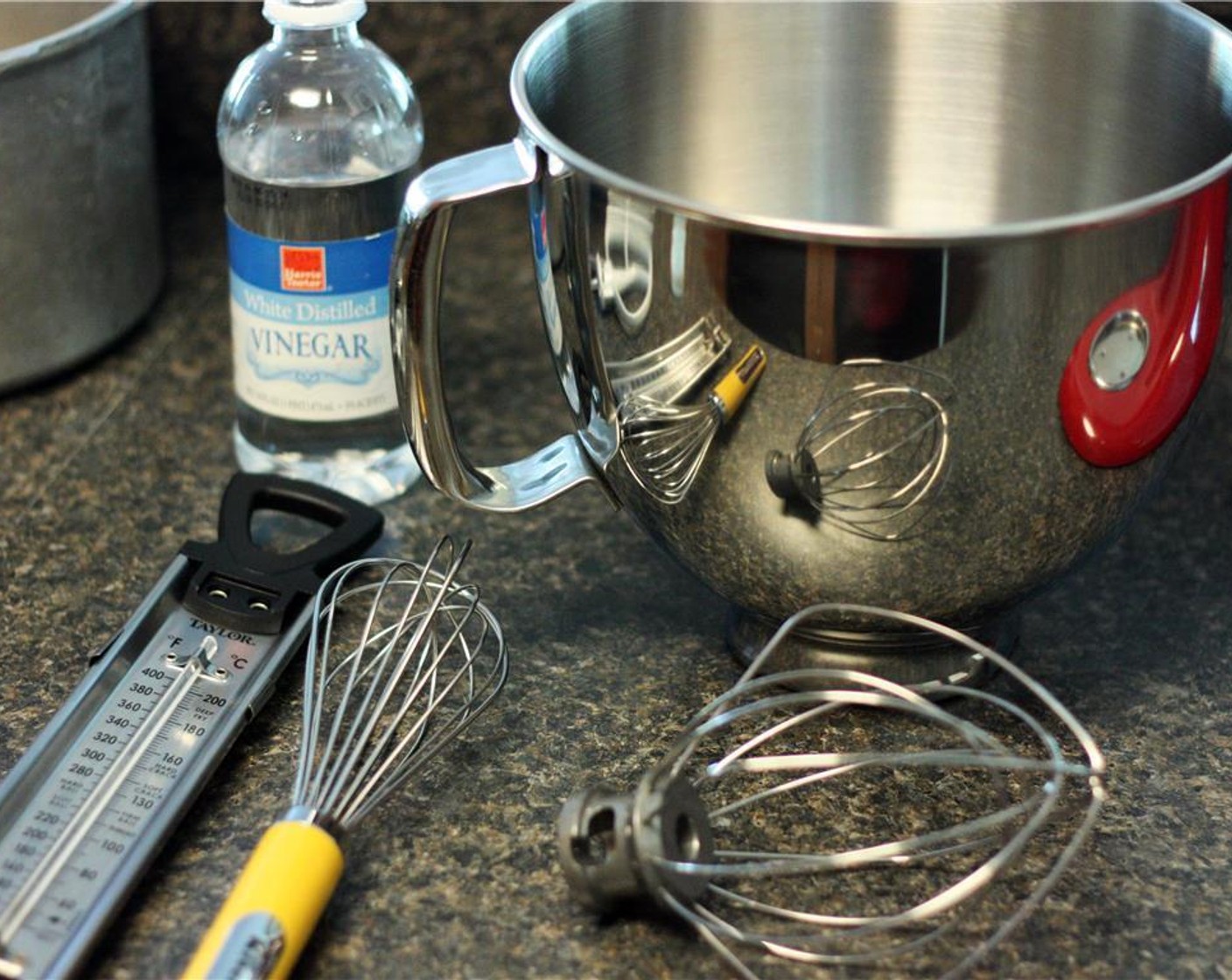 step 1 Lightly wipe the bowl of a stand mixer, a whisk, and the mixer whisk attachment with Distilled White Vinegar (to taste) to remove all traces of grease.