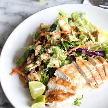 Easy Asian Chicken Salad with Peanut Dressing Recipe | SideChef