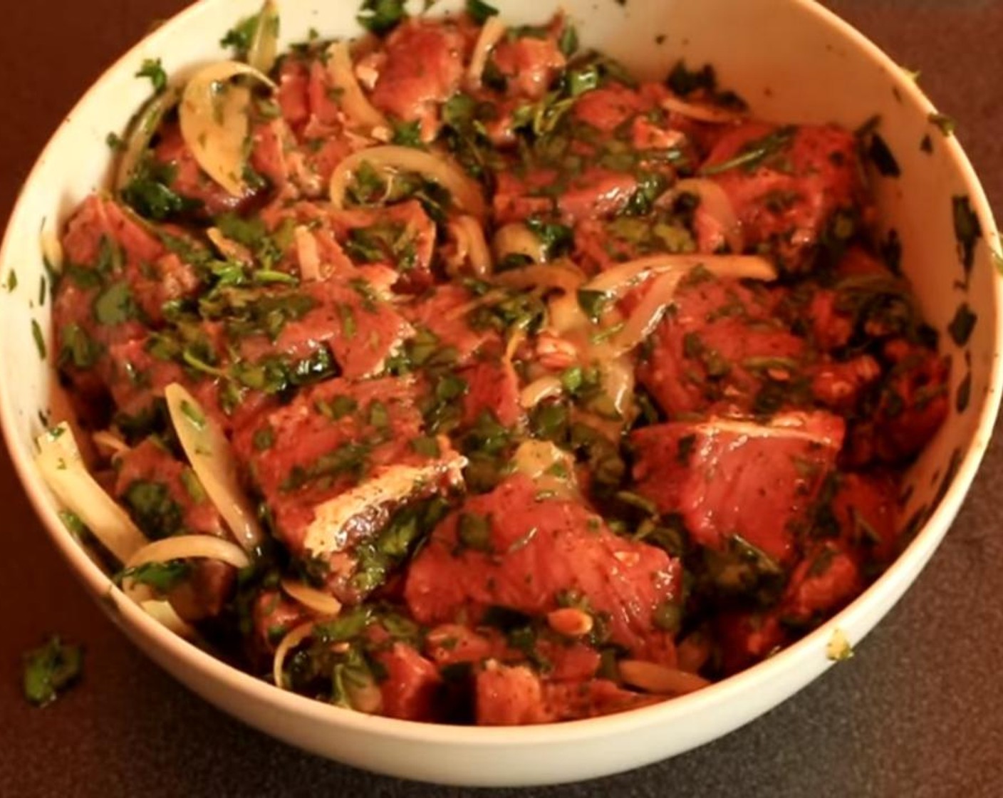 step 5 Put the meat in the vegetable bowl. Mix well. Refrigerate overnight.