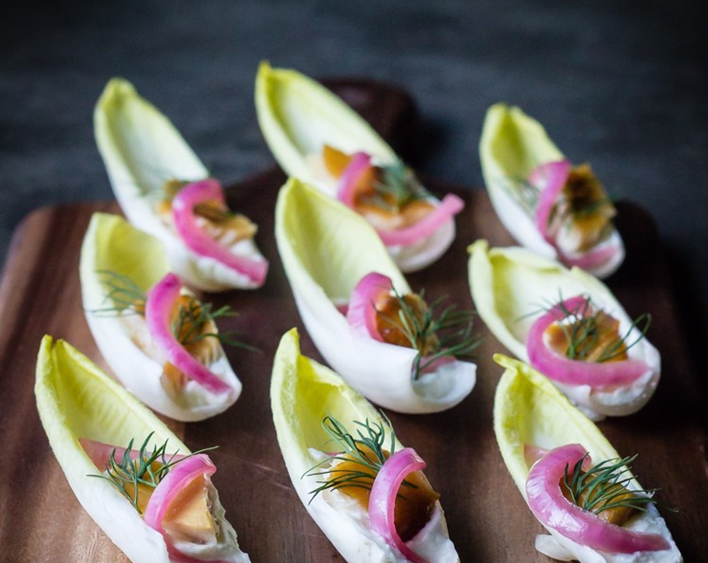 step 8 Top each endive with sprigs of Fresh Dill (to taste); serve immediately or store in the refrigerator and leave them at room temperature for 10 minutes before serving.