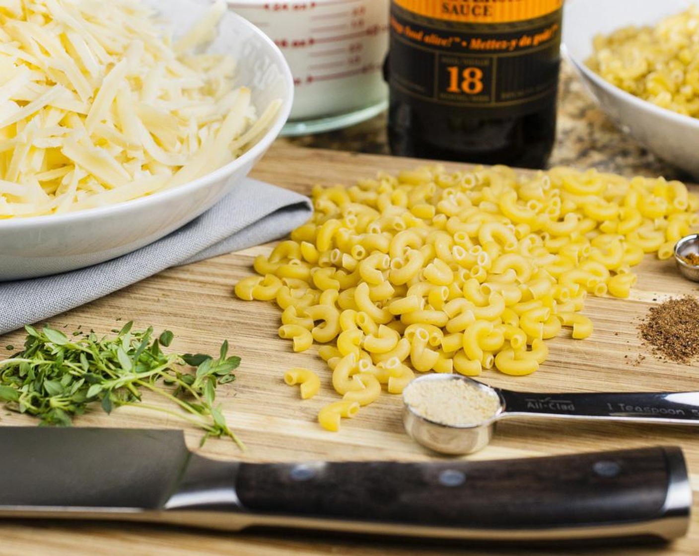 step 4 Cook Elbow Macaroni (1 lb) in salted water until al dente. Drain and rinse with cold water to stop the cooking process. Set aside.