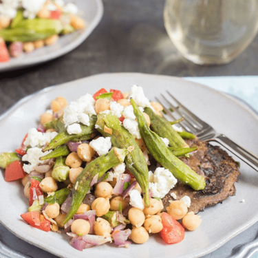 Roasted Portabella Mushroom Topped with Okra and Chickpea Salad Recipe | SideChef