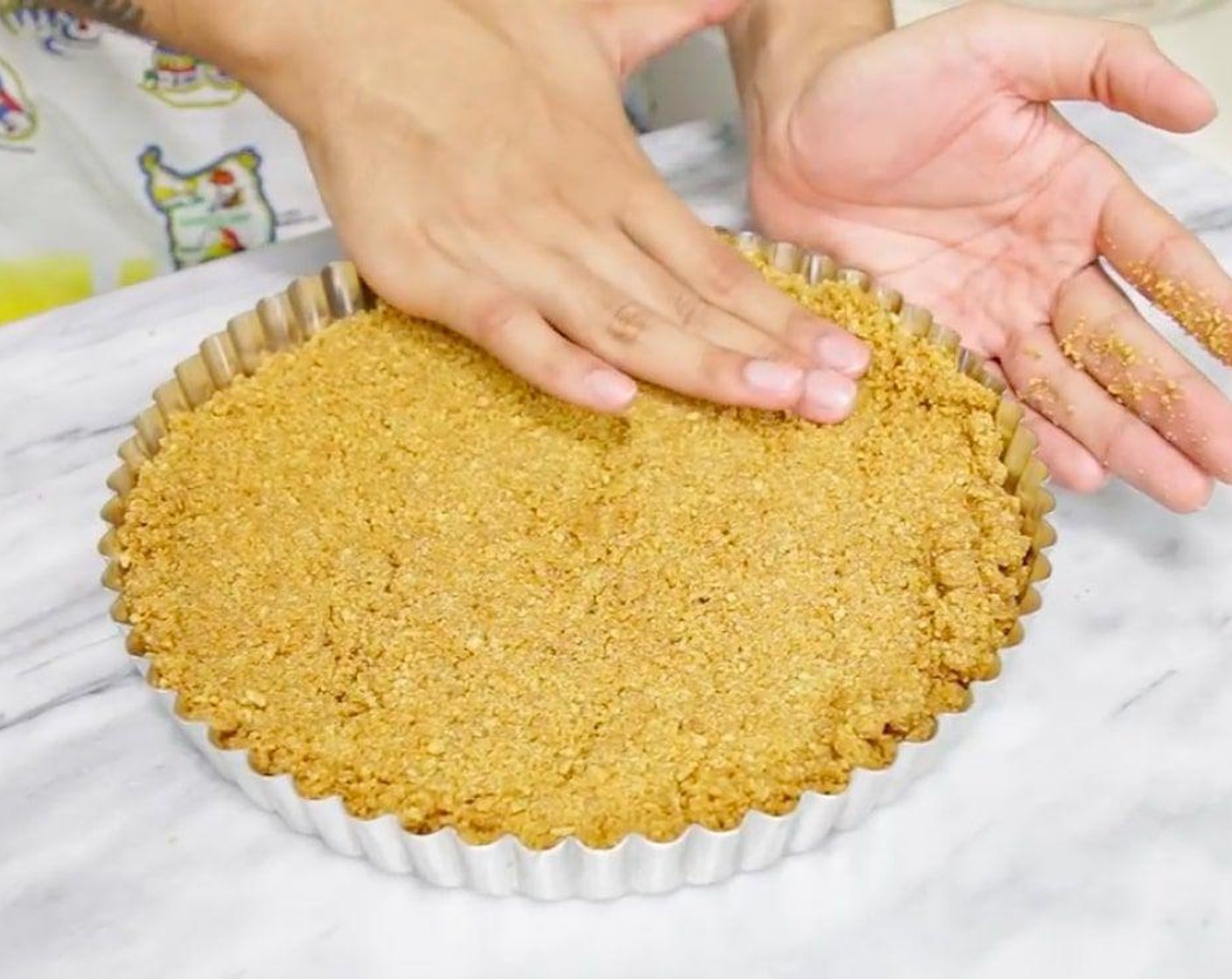 step 4 Spread on the bottom and sides of a tart pan or pie plate and chill in the fridge.