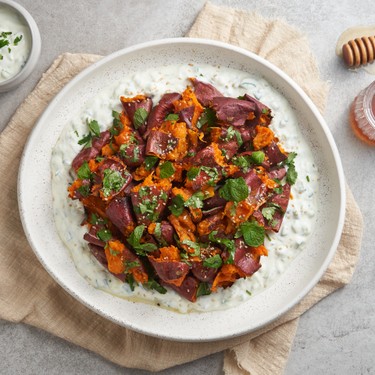 Spicy Roasted Sweet Potatoes with Herb Yogurt Sauce Recipe | SideChef