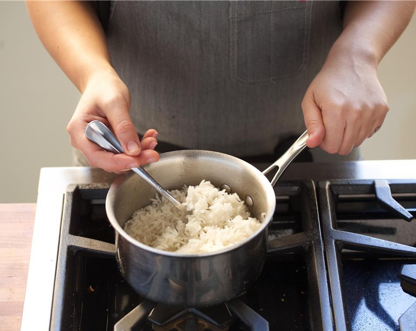 step 5 Remove from heat, fluff, and hold until plating.