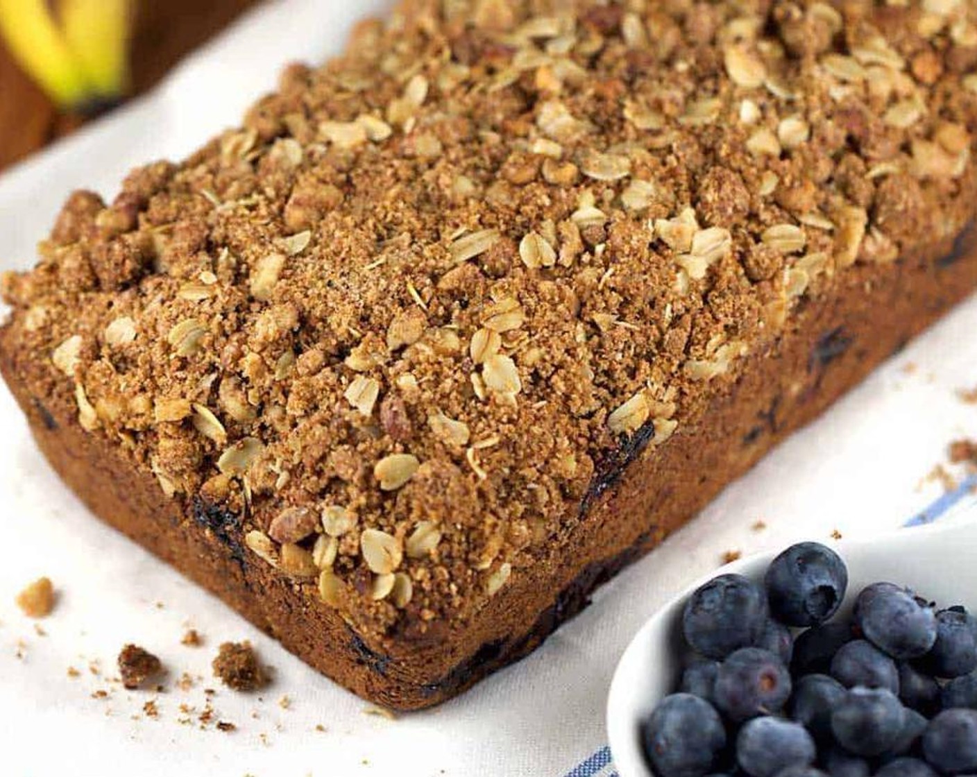 Whole Wheat Vegan Blueberry Banana Bread with Oat Crumble