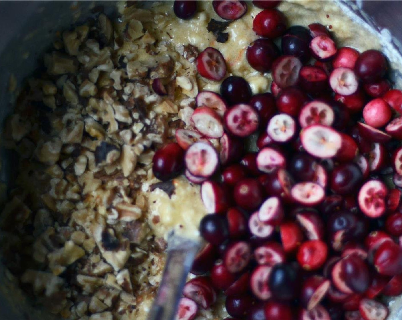 step 5 Fold in the Fresh Cranberries (1 1/2 cups) and the Roasted Walnuts (1/2 cup).