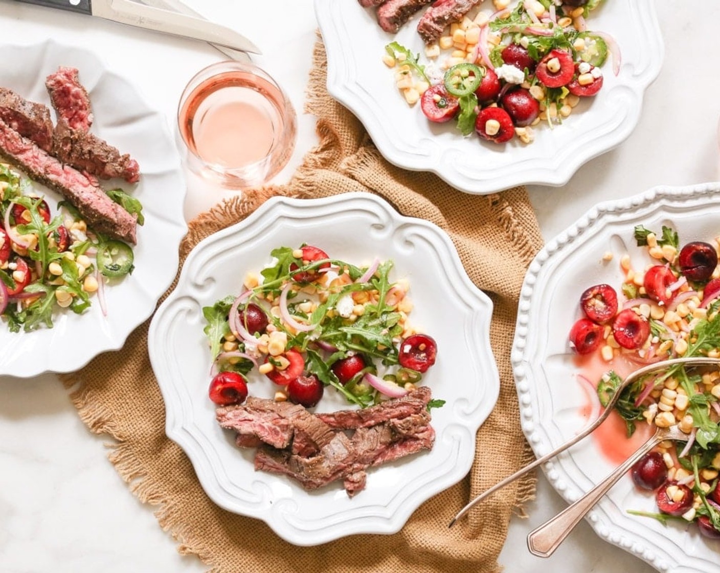 step 8 Transfer the salad to a serving bowl or plate and top with Goat Cheese (3 2/3 Tbsp) Serve the sliced steak alongside the salad.