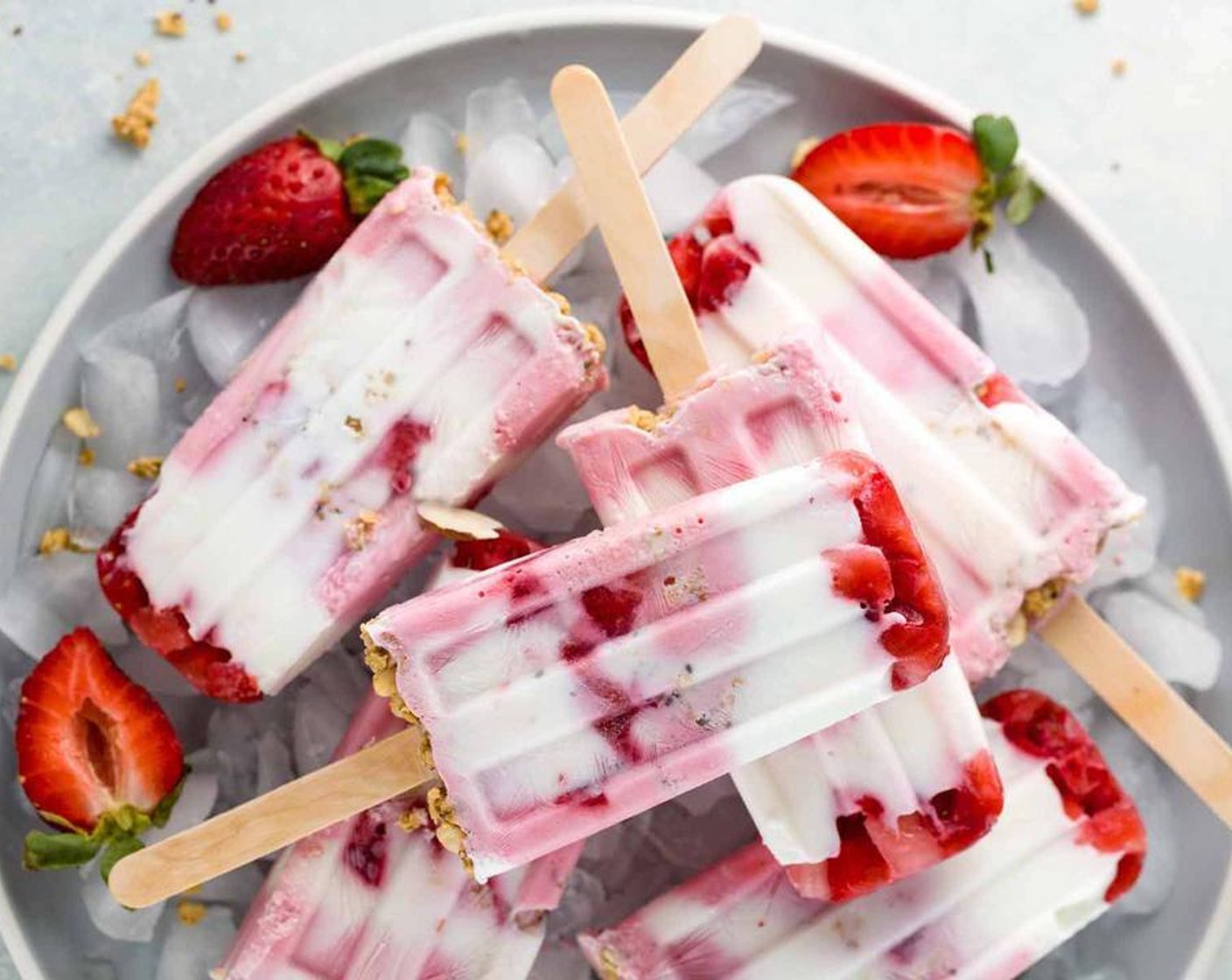 Strawberry Yogurt Granola Popsicles