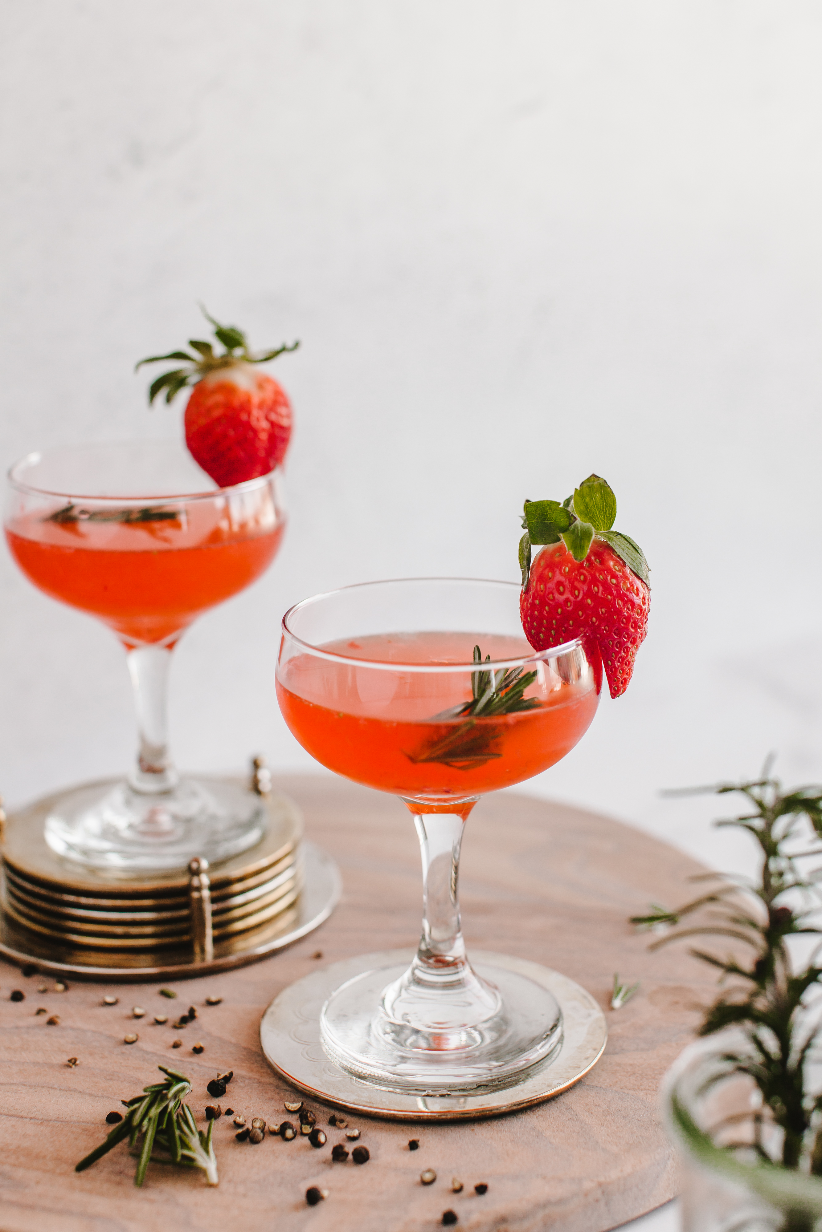 Strawberry Gimlet with Rosemary Peppercorn Simple Syrup