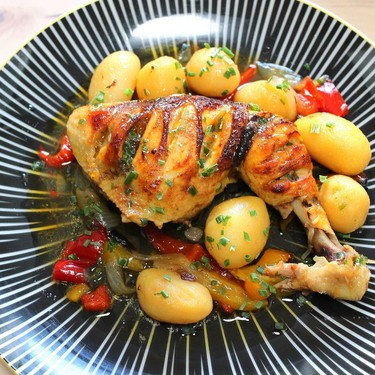 Braised Chicken with Potatoes, Peppers, and Onions Recipe | SideChef