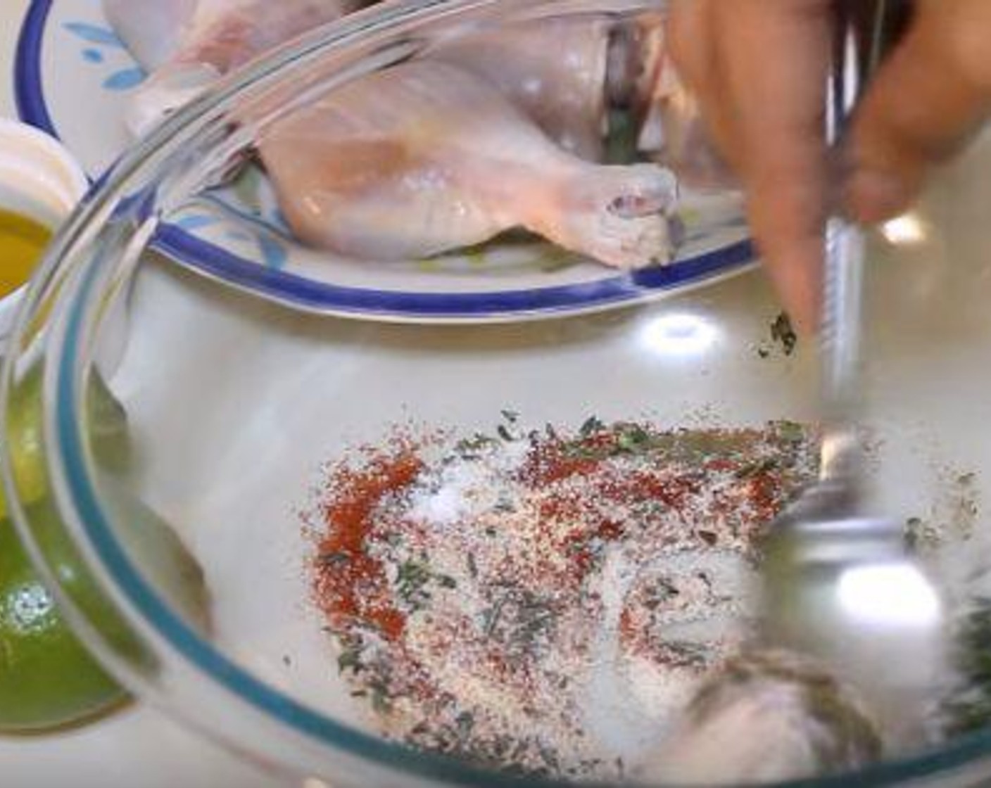 step 1 In a bowl, mix together the Fresh Rosemary (2 sprigs), Granulated Garlic (1/2 Tbsp), Dried Oregano (1/2 tsp), Fresh Thyme Leaves (3 sprigs), Salt (1 1/4 tsp), Ground Black Pepper (to taste). Granulated Onion (1/2 Tbsp), and Paprika (1/2 Tbsp). Add the Extra-Virgin Olive Oil (1/4 cup).