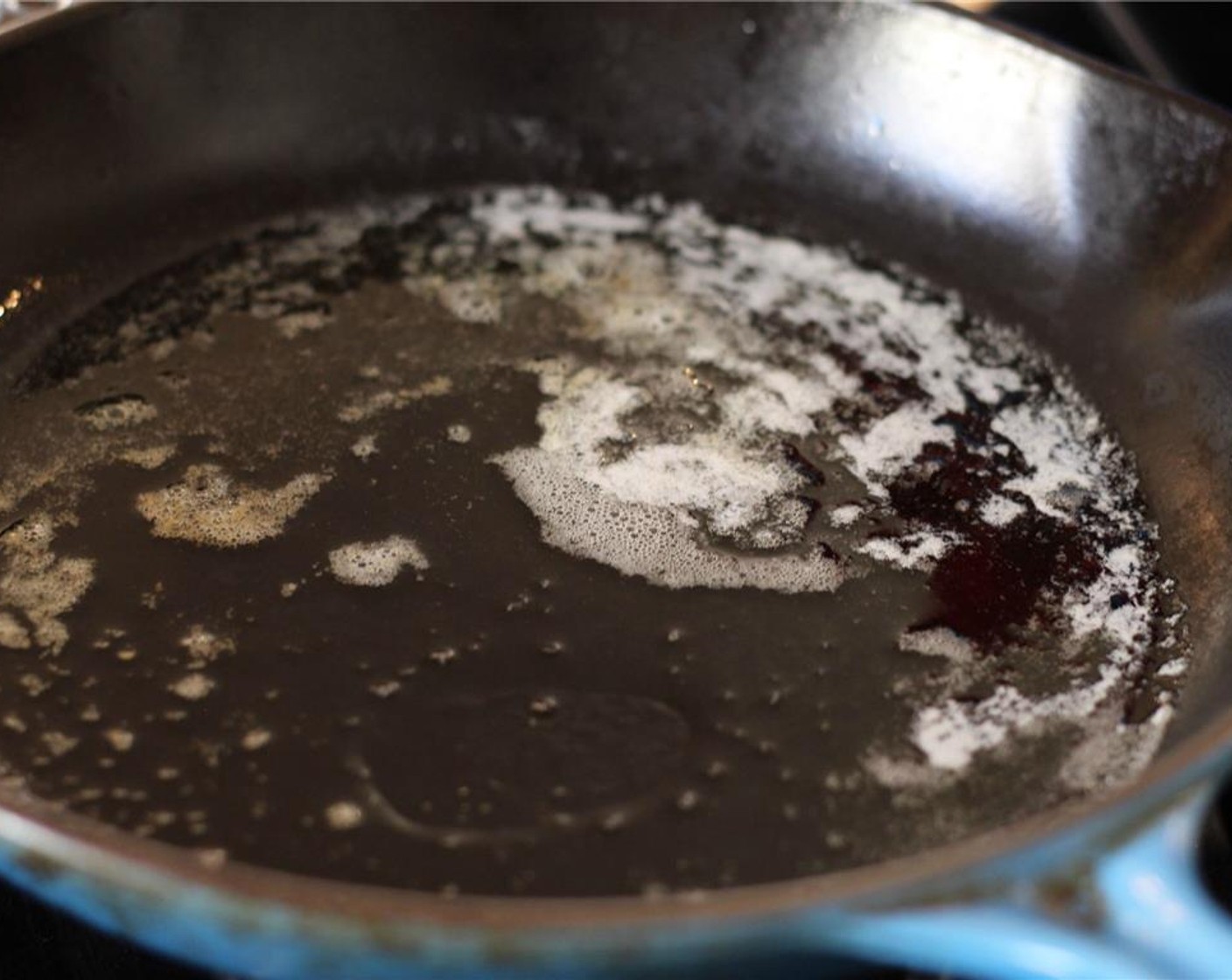 step 1 In a sauté pan over medium high heat, heat Olive Oil (1 Tbsp) and Unsalted Butter (2 Tbsp) until foamy.