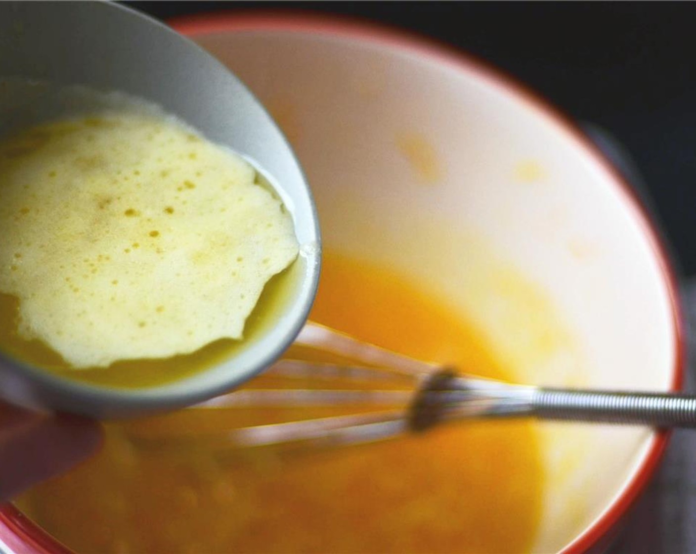 step 4 Whisk in 1/4 cup of Orange Juice, Farmhouse Eggs® Large Brown Eggs (2), cooled butter, and Vanilla Extract (1 tsp).