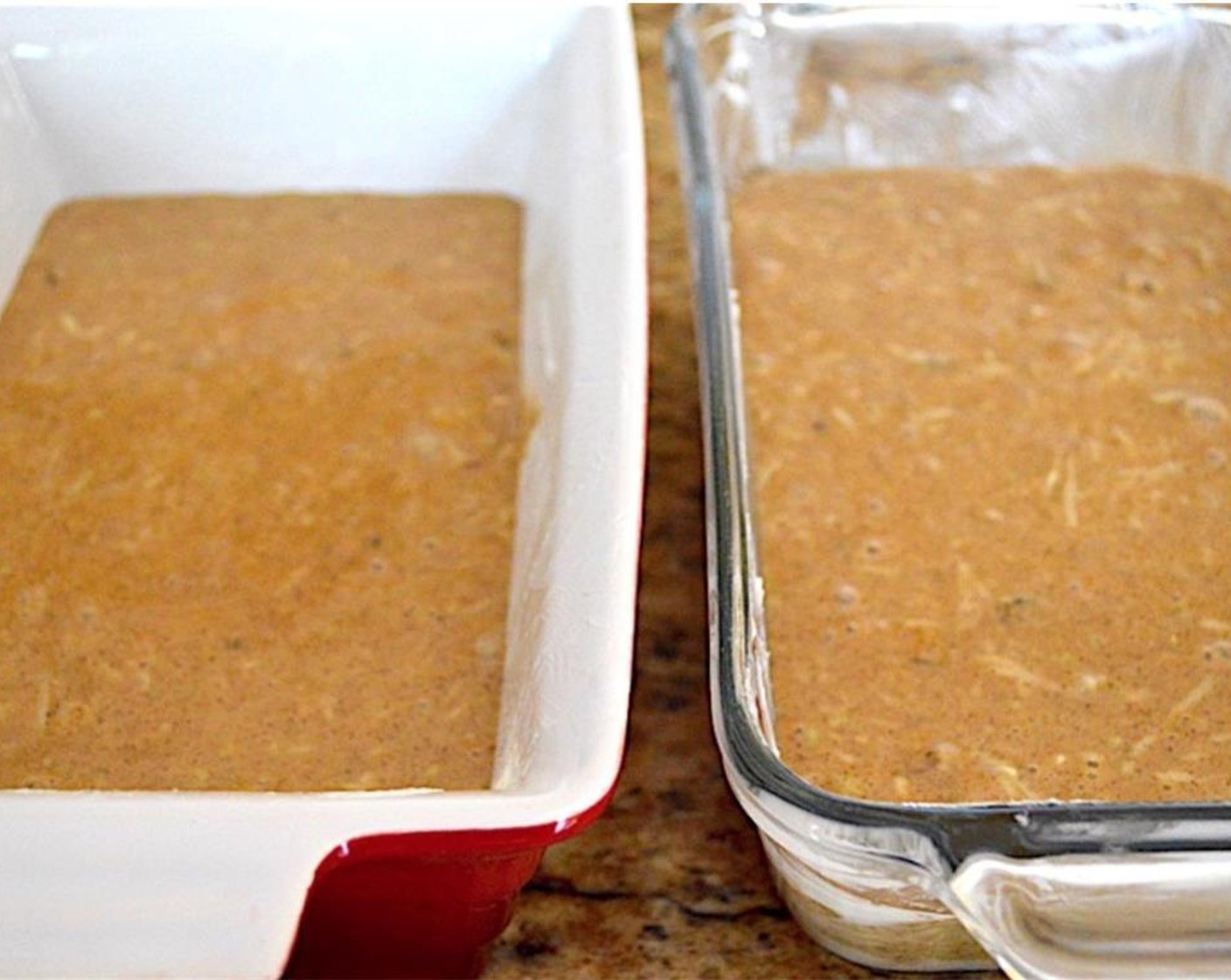 step 6 Evenly divide the batter among the two loaf pans and make sure they are smoothed out and even on top.