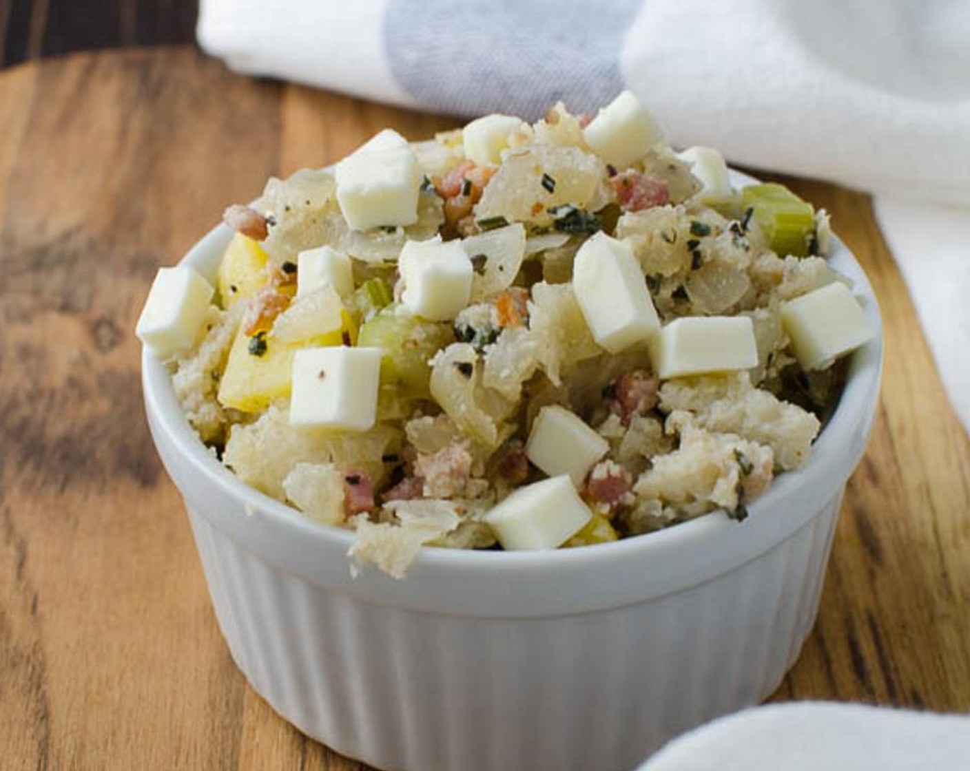 step 10 If there is leftover stuffing, spray an ovenproof ramekin with vegetable spray and put the rest of the stuffing in the dish. Dot with Butter (1 Tbsp) cut into very small pieces and bake for 10-15 minutes with the turkey.