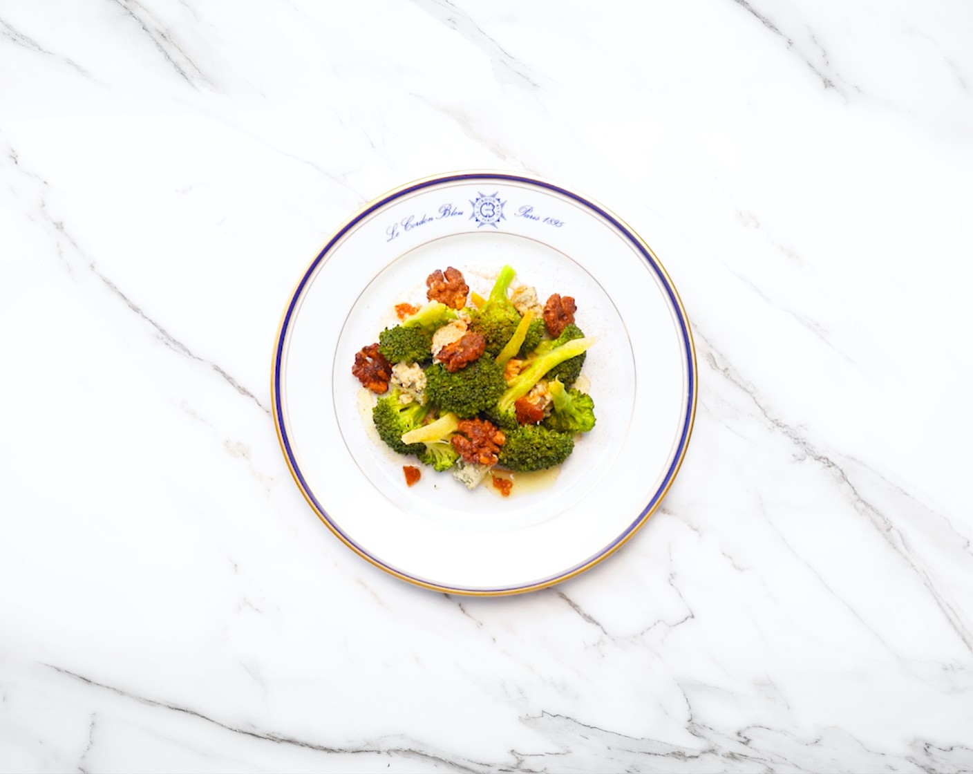 Steamed Broccoli, Toasted Walnuts, and Gorgonzola Cheese