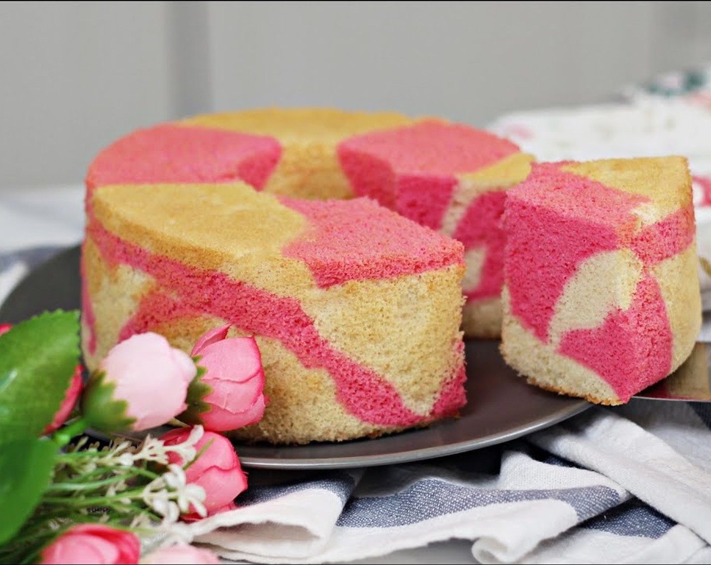 Two-Tone Strawberry Chiffon Cake