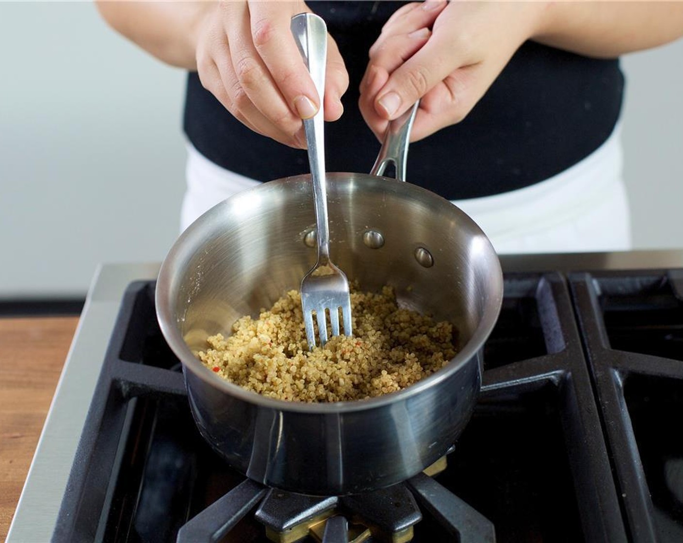 step 1 In a small saucepan over medium high heat, bring one and a half cups of water to a boil.