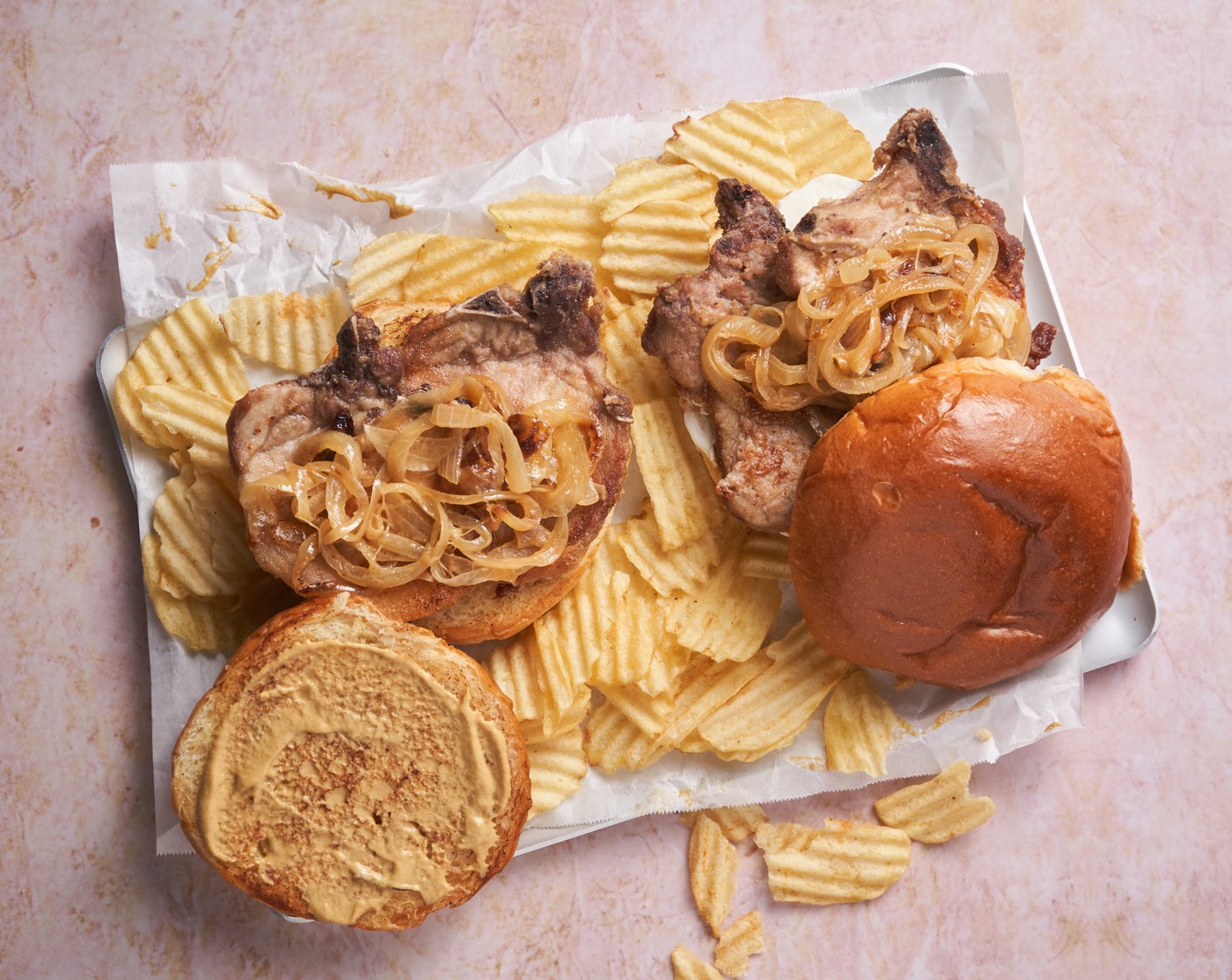 step 8 Gently press the top buns onto each sandwich and serve immediately.