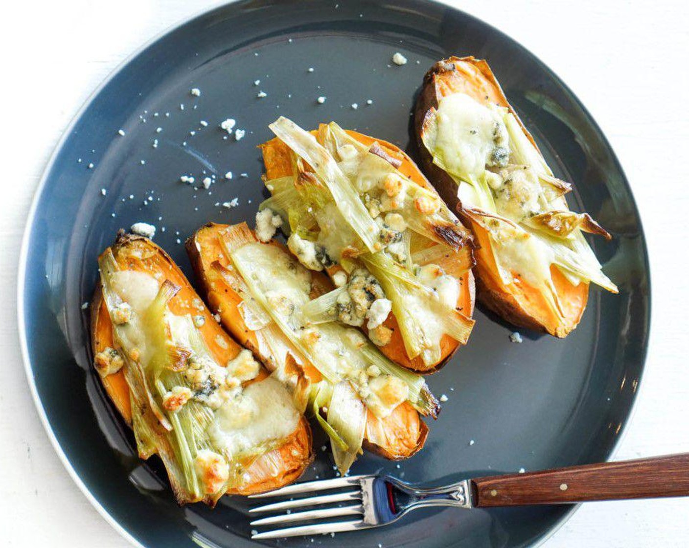 Sweet Potatoes with Buttery Leeks & Gorgonzola