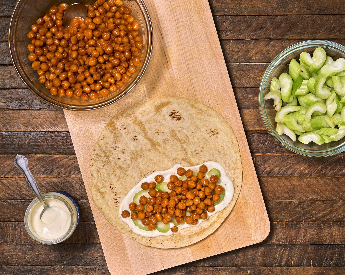 step 6 Next, add the Celery (4 ribs) and top with the buffalo chickpeas.