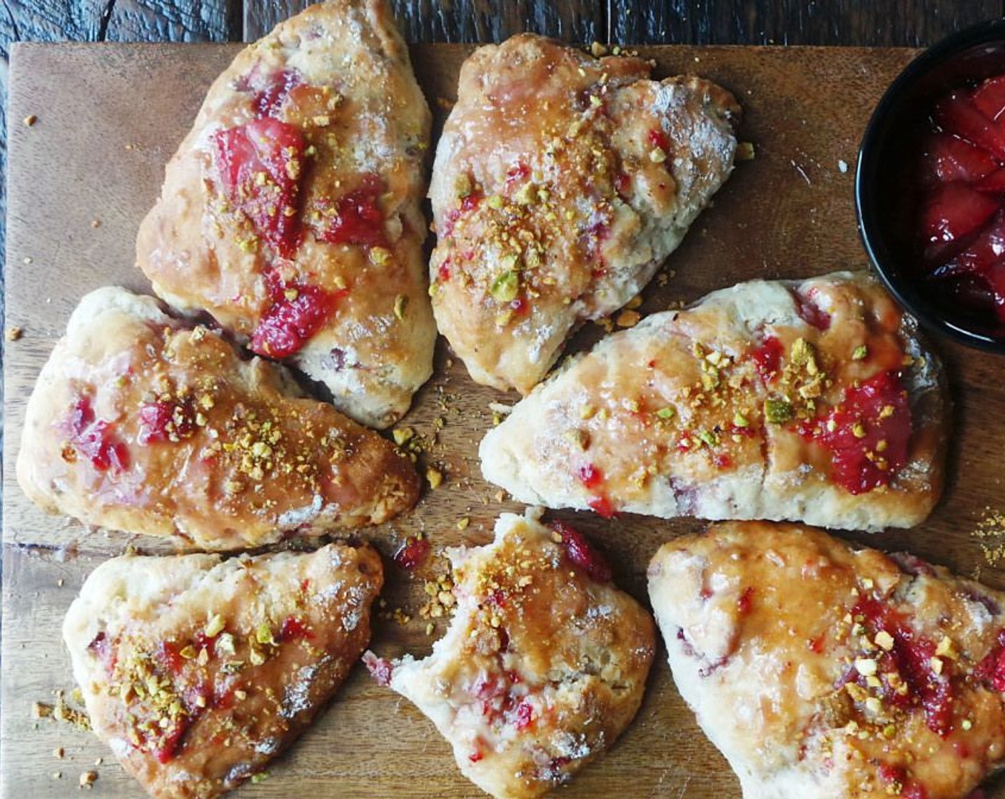 step 13 Top each scone with glaze and sprinkle with chopped pistachio. Enjoy!
