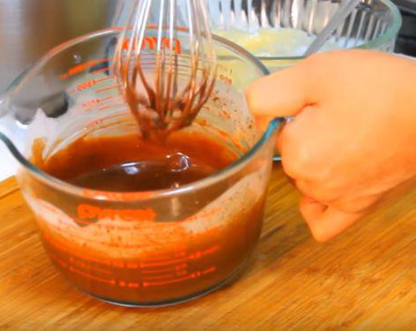 step 6 Heat the Heavy Cream (4 fl oz) and add the Semi-Sweet Chocolate Chips (2/3 cup). Let sit for several minutes, then stir to combine.