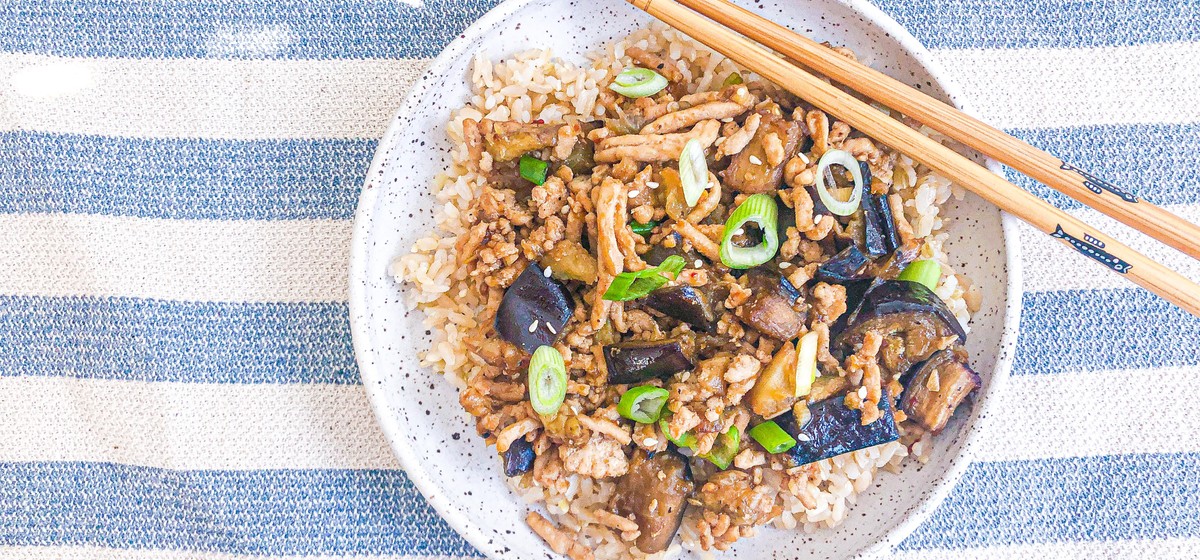 Chinese Ground Chicken and Roasted Eggplant Stir-Fry Recipe | SideChef