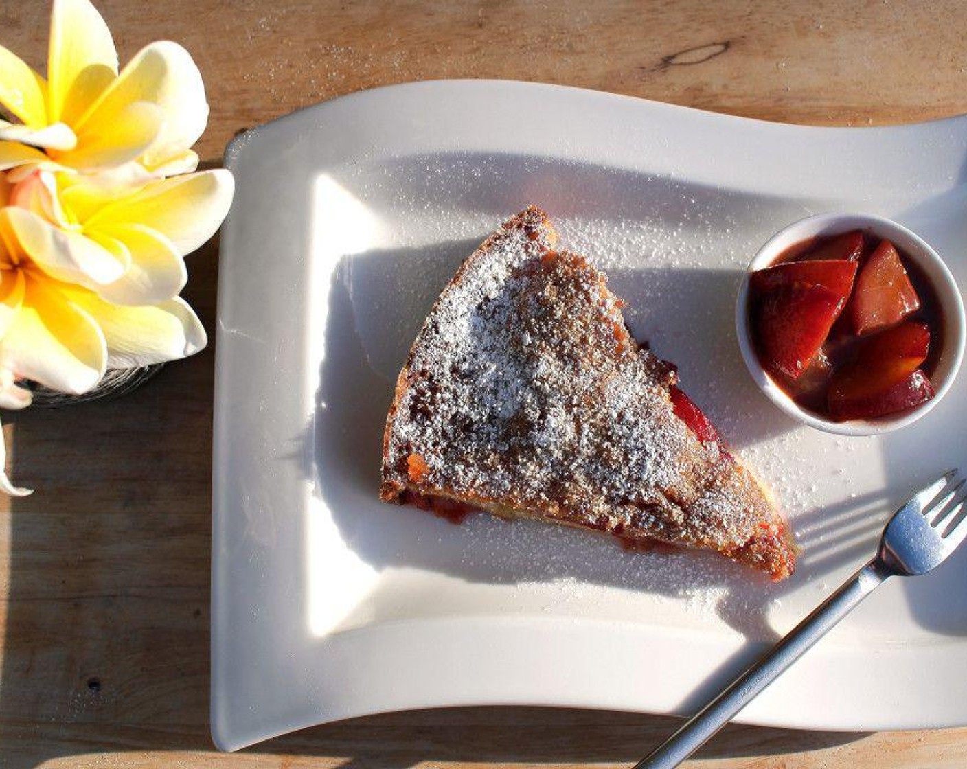 Black Plum Torte with Caramelized Black Plum Compote