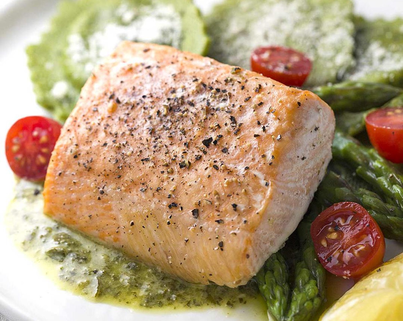 Roasted Salmon with Asparagus Ravioli