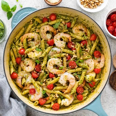 One-Pot Shrimp Pesto Pasta Recipe | SideChef