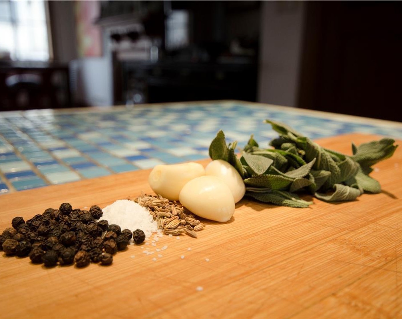 step 1 Combine the Kosher Salt (1/2 Tbsp) with Black Peppercorns (1/2 Tbsp), Sage Leaves (1/4 cup), Garlic (4 cloves), and Fennel Seeds (1/2 Tbsp) in a spice grinder, or a food processor.