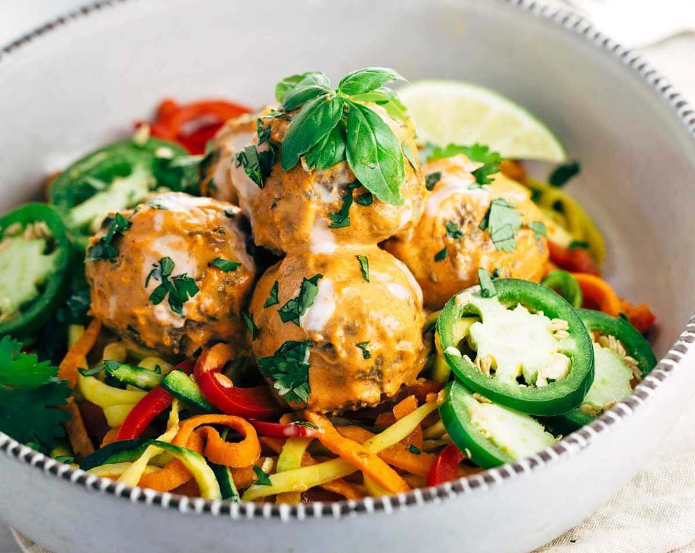 Coconut Curry Meatballs with Spiralized Vegetables