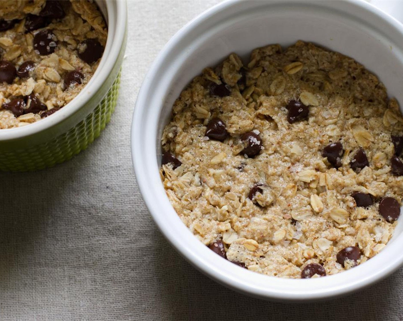 step 5 Press firmly into the ramekin dish then top with a small pinch of flaked sea salt and bake for 11-13 minutes [for a 4-inch ramekin] or less/more depending on your texture preference. For a 3-inch ramekin bake for 15-17 minutes.