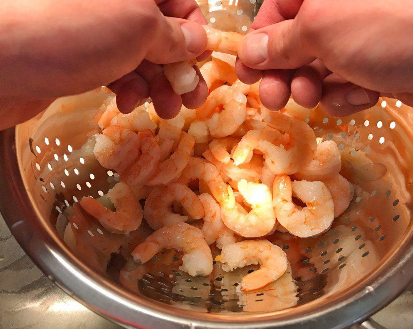step 1 Prepare Medium Shrimp (6 oz) ahead of time. Peel shrimp and rinse in a colander under cold water. Drain and then place in a plastic bag in the refrigerator until ready to cook.