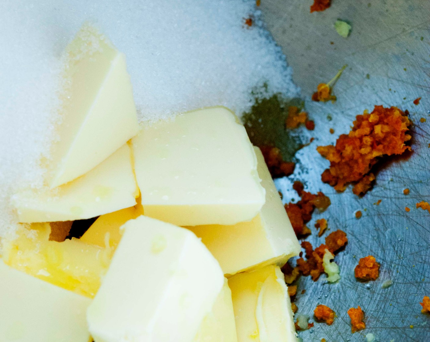 step 2 Place Fresh Ginger (2 Tbsp), 1 Tbsp of clementine zest, Unsalted Butter (1/2 cup), and Granulated Sugar (3/4 cup) in a mixing bowl