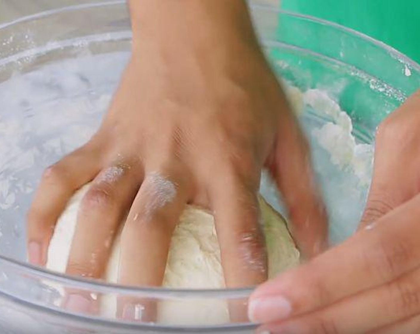 step 3 In a large bowl with All-Purpose Flour (2 cups), add Salt (1 tsp) and mix. Add the wet ingredients. Using a fork or spoon, mix the wet and dry together until the mixture is no longer wet. Bring together and knead the dough for about 3 minutes or until soft.
