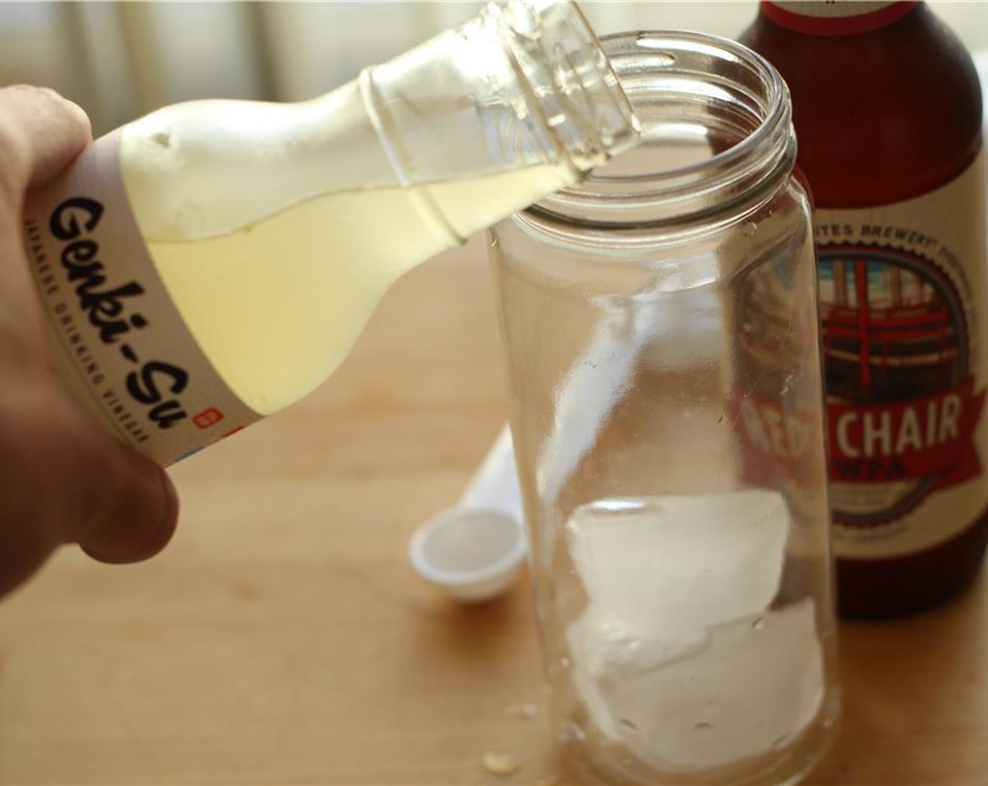 step 2 Add Ice (to taste) to a glass, and pour in the Ginger-Honey Genki-Su (3 Tbsp).